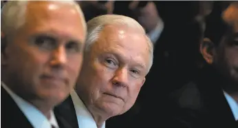  ?? Andrew Harnik / Associated Press ?? Attorney General Jeff Sessions (right) sits with Vice President Mike Pence.