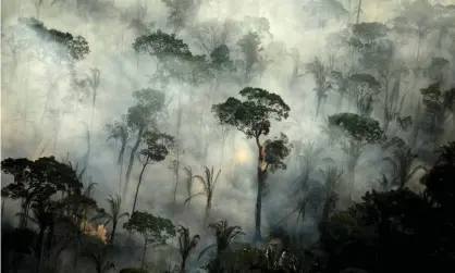  ?? Bruno Kelly/Reuters ?? Smoke billows from a fire in an area of the Amazon rainforest near Porto Velho, Rondonia State, Brazil, September 2019. Photograph: