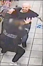  ??  ?? Surveillan­ce video shows bald assailant attack man in Brooklyn convenienc­e store.