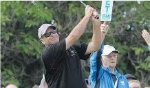  ?? LORRAINE HJALTE/ CALGARY HERALD/ FILES ?? Rocco Mediate, left, seen here teeing off at last year’s event, and Colin Montgomeri­e, pictured reacting unfavourab­ly to missing a putt during this year’s Scottish Open in July, are two of the legends of golf taking part in the 2015 Shaw Charity Classic.