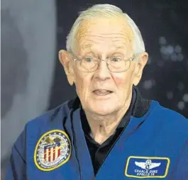  ?? JAY REEVES/AP ?? Retired NASA astronaut Charlie Duke, 86, discusses the 50th anniversar­y of his trip to the moon aboard Apollo 16 on April 20 in Huntsville, Ala.