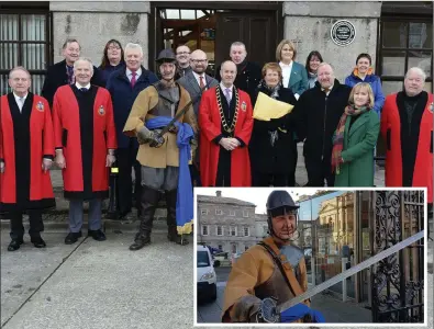  ??  ?? Some of the group with the petition for city status on the way to Dail Eireann and Cromwell making his point.