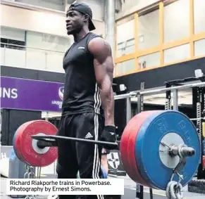  ??  ?? Richard Riakporhe trains in Powerbase. Photograph­y by Ernest Simons.