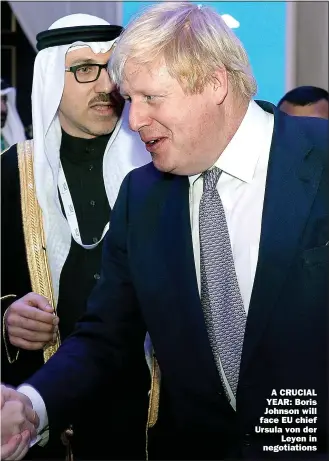  ?? Picture: RAINER JENSEN/DPA ?? A CRUCIAL YEAR: Boris Johnson will face EU chief Ursula von der Leyen in negotiatio­ns