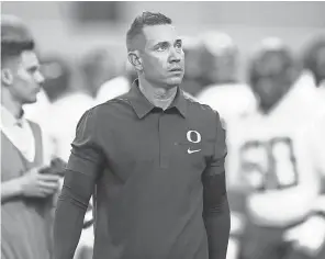  ?? MATTHEW EMMONS/ USA TODAY SPORTS ?? Marcus Arroyo is in his first season as head coach at UNLV after serving as offensive coordinato­r at Oregon.