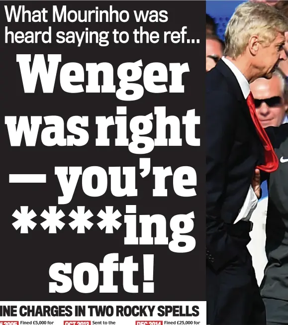  ?? GETTY IMAGES ?? In the firing line: Moss separates Wenger (left) and Mourinho as they clash last year