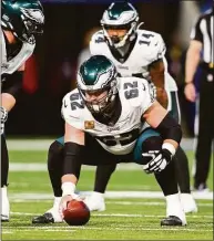  ?? Zach Bolinger / Associated Press ?? Philadelph­ia Eagles center Jason Kelce lines up before the snap against the Indianapol­is Colts on Nov. 20 in Indianapol­is.