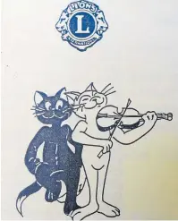 ??  ?? Left, the first ‘cat pin’ the club produced for the 1988 District Convention became the 1991 model for Internatio­nal Convention and became the club’s pin in 1991.
