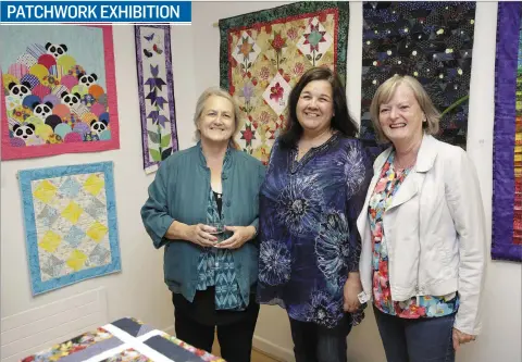  ??  ?? Valerie Cox, who opened the exhibition, with Emma Hogset (chairperso­n) and Hilary O’Byrne (secretary) at the ‘Look What I Made’ Wicklow Patchwork Group Exhibition at Signal Arts Centre in Bray.