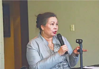  ?? JIM HAGERTY/ROCKFORD REGISTER STAR ?? U.S. Sen. Tammy Duckworth, D-Illinois, talks about clean-energy and other projects in the works in the Rockford region Friday at the Region 1 Planning Council in downtown Rockford.