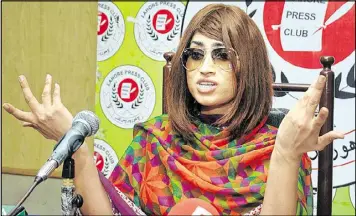  ?? M. JAMEEL / ASSOCIATED PRESS ?? Model and social media celebrity Qandeel Baloch speaks to the media June 28 in Lahore, Pakistan. Baloch was strangled to death by her brother, police said Saturday, in what has been labelled an honor killing.