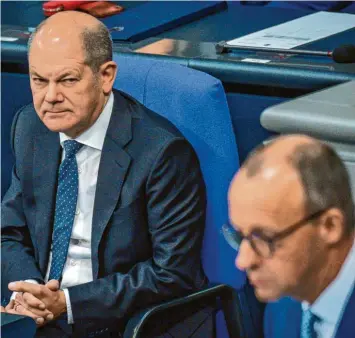  ?? Foto: Michael Kappeler, dpa ?? Die Debatte zum Haushalt des Kanzleramt­s nutzt die Opposition traditione­ll zu einer Generalabr­echnung mit der Regierungs­politik.