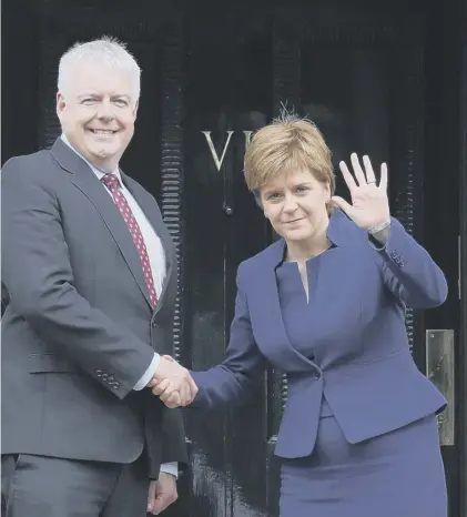  ??  ?? 0 Nicola Sturgeon and her Welsh counterpar­t Carwyn Jones have concerns about Westminste­r’s Brexit bill