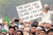  ??  ?? Muslim activists and law board members take out a rally at the Park Circus Maidan after the conclusion of the board’s 25th general meeting in Kolkata on Sunday. PRATEEK CHOUDHURY/HT