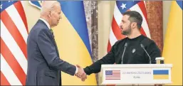  ?? ?? Monday meeting: Biden and Ukrainian President Volodymyr Zelensky in Kyiv.