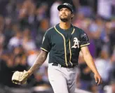  ?? David Zalubowski / Associated Press ?? Sean Manaea, placed on the disabled list Monday, was diagnosed with rotator-cuff tendinitis Tuesday and it’s now an open question whether he’ll return this season.