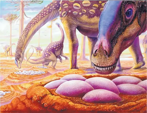  ?? COURTESY OF SILVER PLUME EXHIBITION­S ?? “Sauropods Hatching” by artist Luis V. Rey is part of the “Tiny Titans” exhibit.