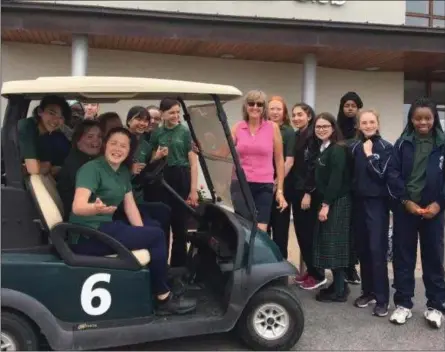  ??  ?? St Louis teacher and County Louth golfer Deirdre Smith with the school’s Golf Academy players during their visit to Dundalk Golf Club.