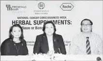  ??  ?? Photo shows during the National Cancer Consciousn­ess Week (from left) Dr. Ellie May Villegas, PSMO vice president; Dr. Felycette Gay Lapus, PSMO president; and Dr. Oscar Gutierrez Jr., food           	  
   
  
   	     
    	  
     
           	     ...