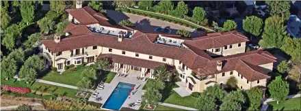  ??  ?? DETACHED: The couple’s rented £14.5 million LA mansion with pool, from where they preach environmen­tal messages