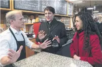  ?? PAUL CHIASSON THE CANADIAN PRESS ?? Prime Minister Justin Trudeau campaigns for Monday’s Outremont byelection with Liberal candidate Rachel Bendayan.