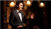  ?? The Associated Press ?? Canadian Prime Minister, Justin Trudeau, speaks during the annual Matthiae banquet at the town hall in Hamburg, Germany, on Friday. Trudeau and Germany’s Minister of Foreign Affairs, Sigmar Gabriel, were honourary guests at the oldest banquet in the...