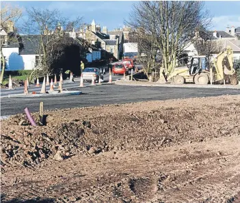  ??  ?? Balmullo roundabout roadworks being created at the Cupar end of the village in February 1999.