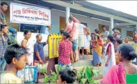  ?? RAHUL KARMAKAR/HT ?? Inmates of the Hatikhuli flood relief camp near Kaziranga National park in Assam luckily have an anganwadi centre. Other camps are facing subhumn conditions say officials.