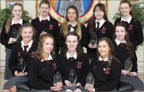  ??  ?? Sixth Year Academic Awards: (Back, from left) Shauna Galligan (Biology, Geography and Business), Molly Fitzgerald (Economics), Rachel O’Dwyer (Home Ec), Ciara O’Brien (French), Emma Nolan (Biology), (front) Roisin Martin (Irish, History and German),...