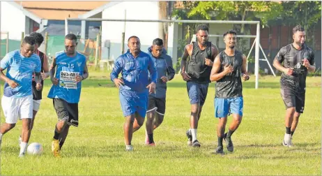  ?? Picture: BALJEET SINGH ?? Members of the Lautoka soccer side while training at Central grounds in Lautoka on Thursday. The side faces Ba in the second leg of the Pillay Garments CVC Series at Churchill Park today.
