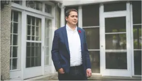  ?? JUSTIN TANG / THE CANADIAN PRESS ?? Conservati­ve Leader Andrew Scheer, seen at Stornoway, the official residence of the leader of Canada’s Official Opposition, will face a leadership review at a Conservati­ve party convention next April.