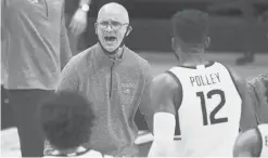  ?? DAVID BUTLER II/AP ?? UConn coach Dan Hurley reacts during a break in the first half against DePaul on Dec. 30 in Storrs.