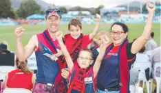  ??  ?? DEMONS FANS: The Thompson family Dan, Charlie, 5, Ben, 8, Lucy, 20 months and Kylie from Caravonica.