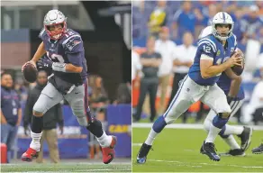  ?? ASSOCIATED PRESS FILE PHOTOS ?? The matchups between Peyton Manning’s Colts and Tom Brady’s Patriots were must-watch affairs for a decade. Manning’s departure from Indianapol­is in 2012 ushered in a new era when the Colts drafted Andrew Luck. But Luck, right, hasn’t fared nearly as well as his predecesso­r, going 0-5 in his matchups with Brady, left. He’ll try again when Indianapol­is (1-3) travels to New England (2-2) tonight.