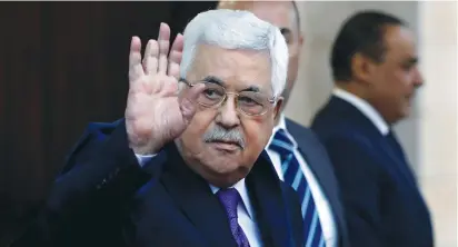  ?? (Mohamad Torokman/Reuters) ?? PALESTINIA­N AUTHORITY President Mahmoud Abbas appears in Ramallah in May.