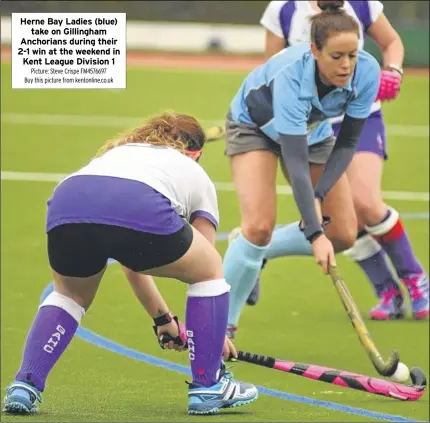  ?? Picture: Steve Crispe FM4576697 Buy this picture from kentonline.co.uk ?? Herne Bay Ladies (blue) take on Gillingham Anchorians during their 2-1 win at the weekend in Kent League Division 1