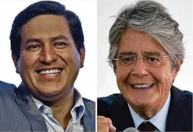  ?? Fotos: AFP ?? Andres Arauz (links) und Guillermo Lasso sind die beiden Kandidaten in der Stichwahl.