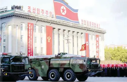  ?? AP ?? Missiles are paraded during a military parade during celebratio­ns to mark the anniversar­y of North Korea’s Workers’ Party. —