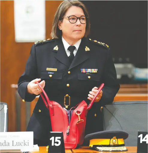  ?? SEAN KILPATRICK / THE CANADIAN PRESS ?? RCMP Commission­er Brenda Lucki appears Monday as a witness at the Standing Committee
on Public Safety and National Security on Parliament Hill in Ottawa.