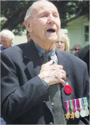  ??  ?? Wearing his medals with great pride is Alan Erbs who laid the wreath on behalf of the Tralgar Thorpdale RSL at the Trafalgar service on Sunday.