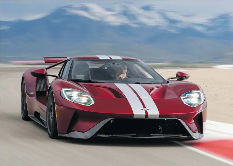  ?? — FORD ?? The 2018 Ford GT’s chassis provides adjustable height and tilt that allow the vehicle to hug the tarmac and provide exceptiona­l handling and control.