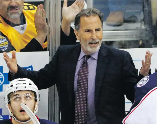  ?? — THE ASSOCIATED PRESS FILES ?? Columbus head coach John Tortorella, who coached the Canucks in the 2013-14 season, has been nominated for the Jack Adams Trophy. Tortorella’s Blue Jackets set franchise records for wins, points, home wins and road points.