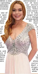  ??  ?? AGONY: Actress Lindsay Lohan had her appendix removed in 2007