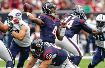  ?? Brett Coomer / Houston Chronicle ?? Texans QB Deshaun Watson’s work and on and off the field has impressed NBC analyst Cris Collinswor­th.