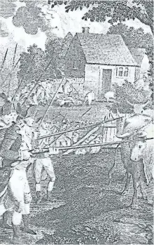  ?? SPECIALTO THE EXAMINER ?? A Patriot artist mocks British troops for plundering American farms in British Heroism, a 1795 engraving by Elkanah Tisdale.