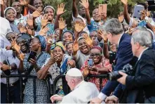  ?? Jerome Delay/Associated Press ?? Pope Francis greets the crowd Thursday at Notre Dame du Congo cathedral in Kinshasa, Congo.