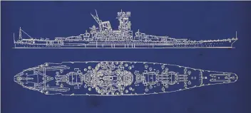  ?? ?? Note the argumentat­ion of Yamato’s single, double and triple-mount 25mm AA armament by 1944 (the-blueprints.com)