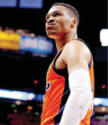  ?? [PHOTO BY SARAH PHIPPS, THE OKLAHOMAN] ?? If Russell Westbrook were to win the Most Valuable Player award, it’d normally be presented to the Thunder guard in Oklahoma City. This season, the NBA is announcing all of its awards at 8 p.m., Monday, in New York.