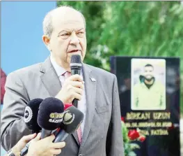  ?? ?? President Ersin Tatar speaking at the ceremony