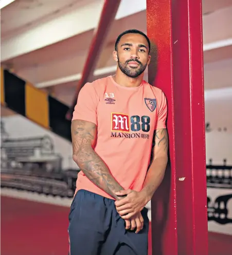  ??  ?? Premier class: Callum Wilson at Bournemout­h’s Vitality Stadium (above) and after scoring against Manchester United this month (below)